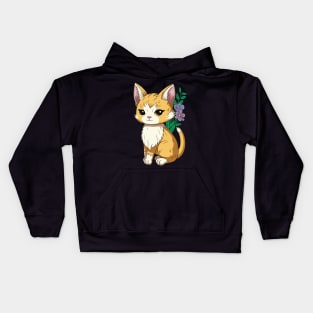 Cute Cat With Flowers Kids Hoodie